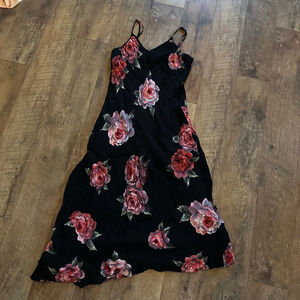 Women's American Angel Black & Red Floral Midi Dress L
